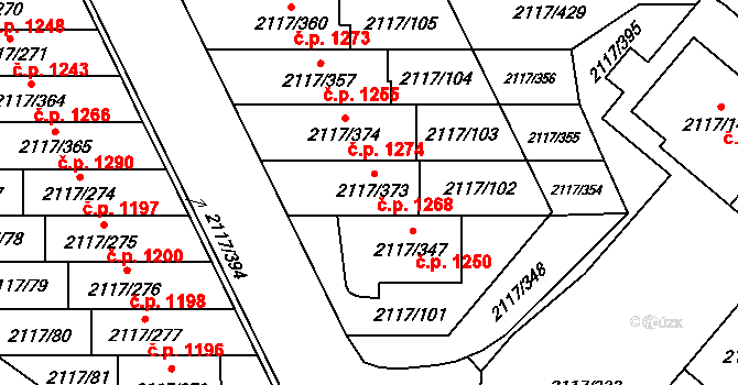 Chodov 1268, Praha na parcele st. 2117/373 v KÚ Chodov, Katastrální mapa