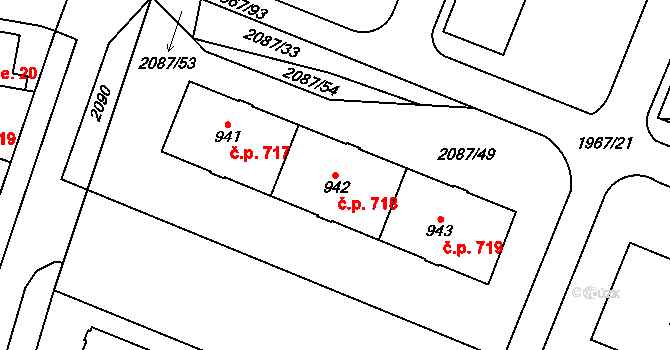 Kbely 718, Praha na parcele st. 942 v KÚ Kbely, Katastrální mapa