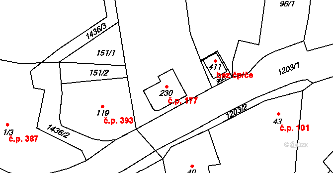 Pilníkov 177 na parcele st. 230 v KÚ Pilníkov I, Katastrální mapa