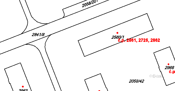 Hodonín 2725,2861,2862 na parcele st. 2560/1 v KÚ Hodonín, Katastrální mapa
