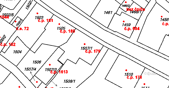 Rumburk 1 179, Rumburk na parcele st. 1507/1 v KÚ Rumburk, Katastrální mapa