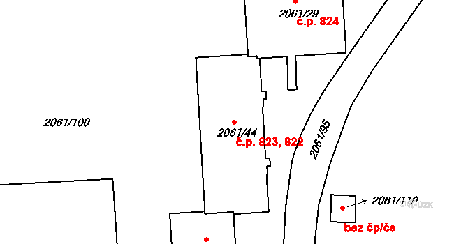 České Budějovice 2 822,823, České Budějovice na parcele st. 2061/44 v KÚ České Budějovice 2, Katastrální mapa