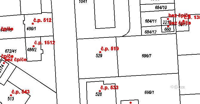 Sezimovo Ústí 519 na parcele st. 529 v KÚ Sezimovo Ústí, Katastrální mapa