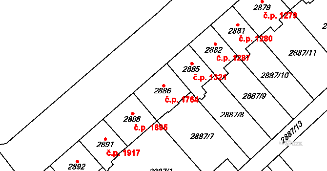 Chomutov 1764 na parcele st. 2886 v KÚ Chomutov I, Katastrální mapa