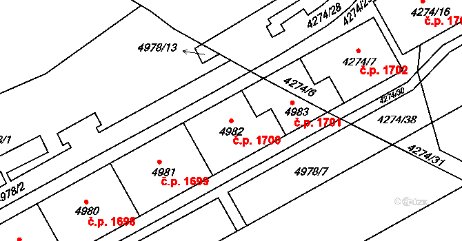 Jirkov 1700 na parcele st. 4982 v KÚ Jirkov, Katastrální mapa