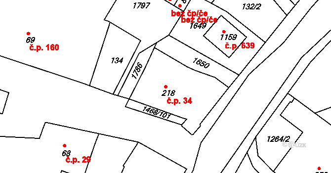 Plotiště nad Labem 34, Hradec Králové na parcele st. 218 v KÚ Plotiště nad Labem, Katastrální mapa