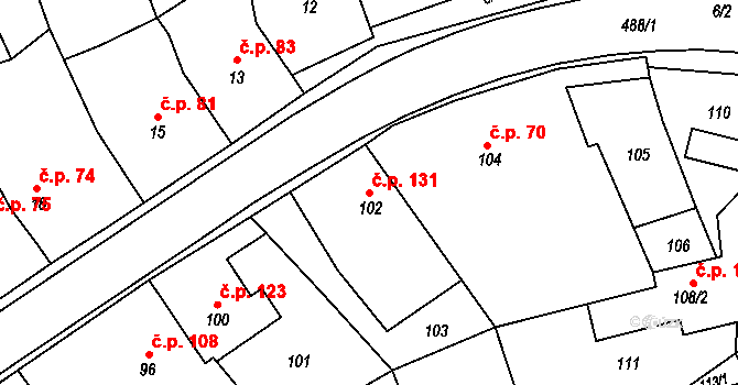 Kanice 131 na parcele st. 102 v KÚ Kanice, Katastrální mapa