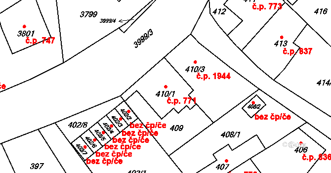 Fryštát 771, Karviná na parcele st. 410/1 v KÚ Karviná-město, Katastrální mapa
