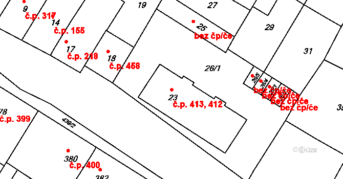 Otnice 412,413 na parcele st. 23 v KÚ Otnice, Katastrální mapa