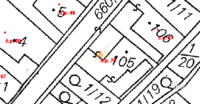 Končice 70, Žiželice na parcele st. 105 v KÚ Končice, Katastrální mapa