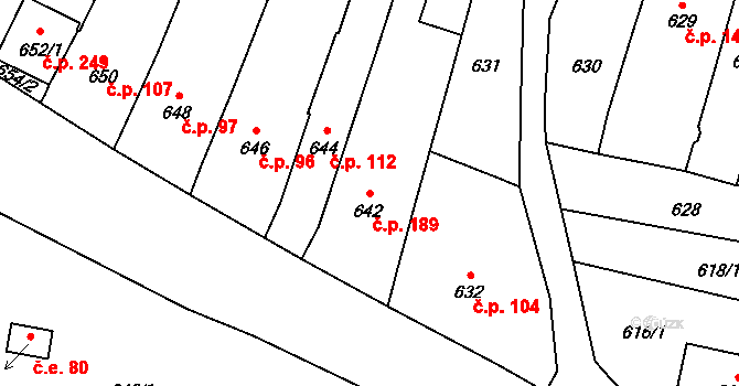Silůvky 189 na parcele st. 642 v KÚ Silůvky, Katastrální mapa