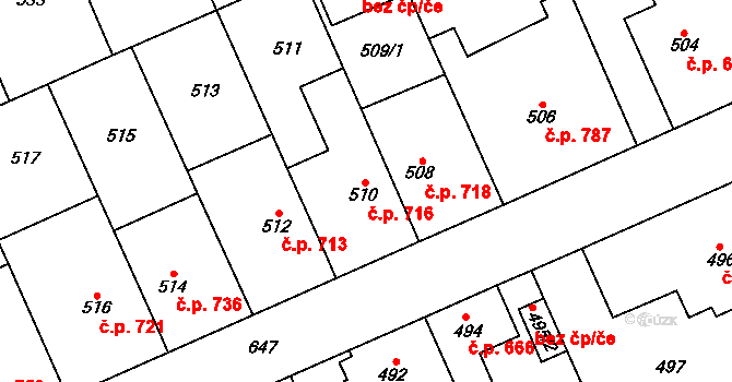 Oslavany 716 na parcele st. 510 v KÚ Oslavany, Katastrální mapa
