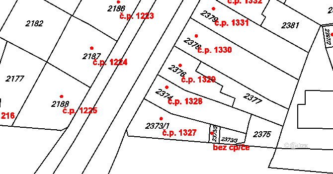 Prostějov 1328 na parcele st. 2374 v KÚ Prostějov, Katastrální mapa