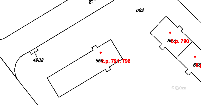 Město 791,792, Havířov na parcele st. 655 v KÚ Havířov-město, Katastrální mapa
