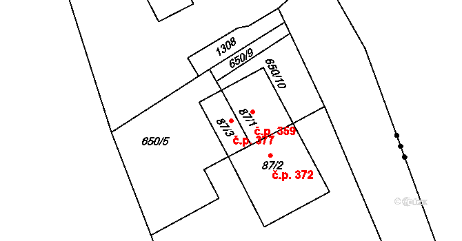 Pilníkov 377 na parcele st. 87/3 v KÚ Pilníkov III, Katastrální mapa