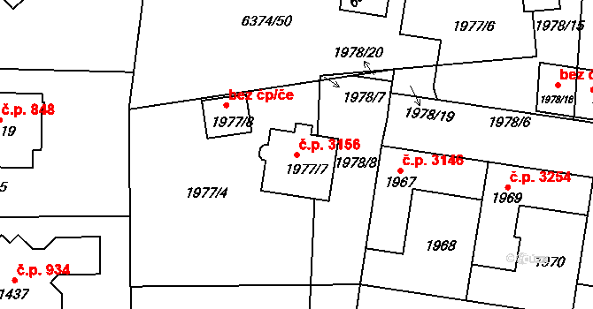 Kladno 3156 na parcele st. 1977/7 v KÚ Kladno, Katastrální mapa