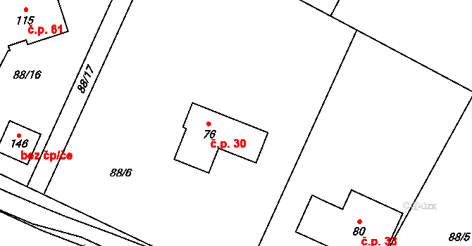 Popice 30, Jihlava na parcele st. 76 v KÚ Popice u Jihlavy, Katastrální mapa