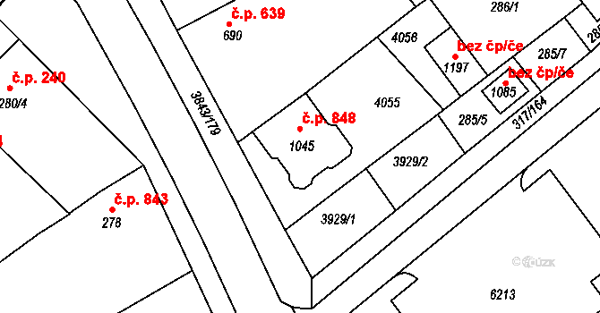 Rakvice 848 na parcele st. 1045 v KÚ Rakvice, Katastrální mapa