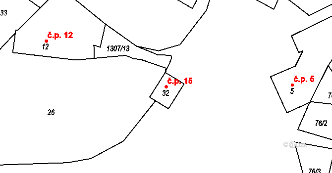 Horní Světlá 15, Bradáčov na parcele st. 32 v KÚ Horní Světlá u Bradáčova, Katastrální mapa