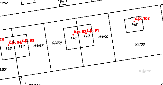 Hoděšovice 91, Býšť na parcele st. 119 v KÚ Hoděšovice, Katastrální mapa