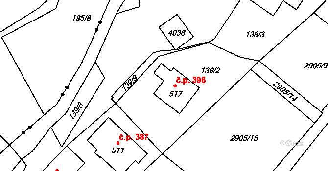 Staré Sedliště 396 na parcele st. 517 v KÚ Staré Sedliště, Katastrální mapa