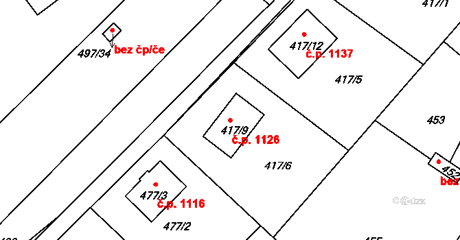 Pečky 1126 na parcele st. 417/9 v KÚ Pečky, Katastrální mapa