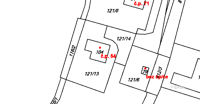 Popice 54, Jihlava na parcele st. 104 v KÚ Popice u Jihlavy, Katastrální mapa
