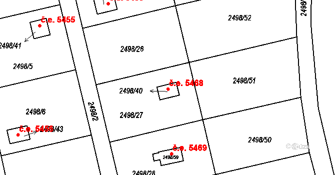 Pelhřimov 5468 na parcele st. 2498/40 v KÚ Pelhřimov, Katastrální mapa