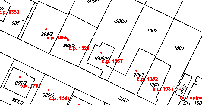 Velké Meziříčí 1357 na parcele st. 1000/2 v KÚ Velké Meziříčí, Katastrální mapa