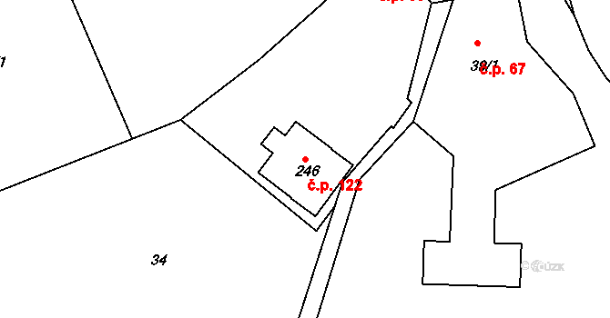 Kladná Žilín 122, Luhačovice na parcele st. 246 v KÚ Kladná Žilín, Katastrální mapa