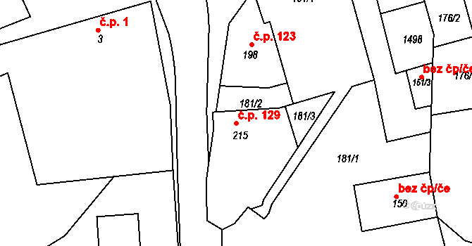 Studnice 129 na parcele st. 215 v KÚ Studnice u Vyškova, Katastrální mapa