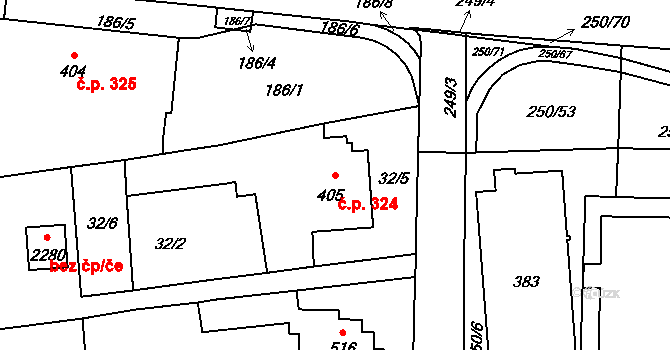 Malenovice 324, Zlín na parcele st. 405 v KÚ Malenovice u Zlína, Katastrální mapa