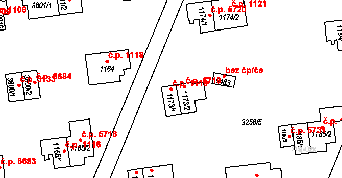 Zlín 1119 na parcele st. 1173/1 v KÚ Zlín, Katastrální mapa