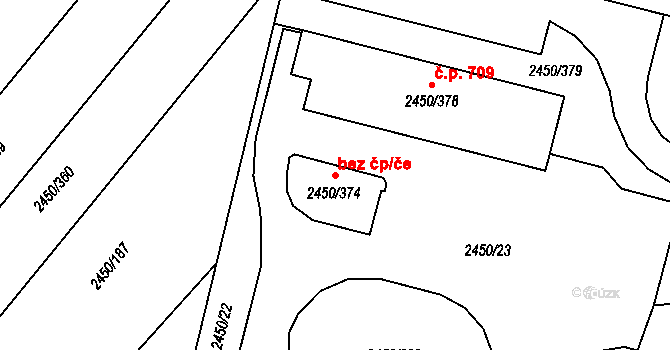 Brno 41876652 na parcele st. 2450/374 v KÚ Bosonohy, Katastrální mapa