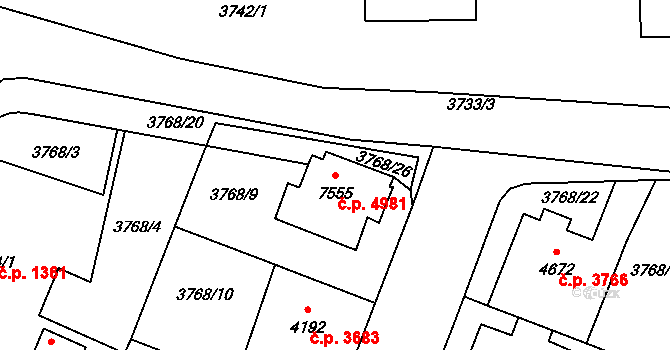 Zlín 4981 na parcele st. 7555 v KÚ Zlín, Katastrální mapa