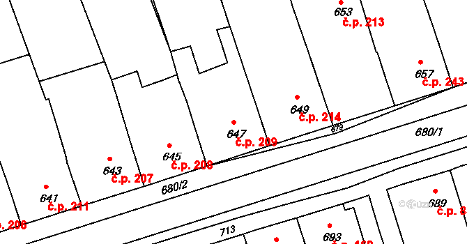 Nížkovice 209 na parcele st. 647 v KÚ Nížkovice, Katastrální mapa