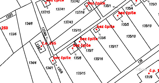 Stradov 255, Chlumec na parcele st. 135/7 v KÚ Stradov u Chabařovic, Katastrální mapa