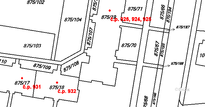 Kylešovice 924,925,926, Opava na parcele st. 875/19 v KÚ Kylešovice, Katastrální mapa