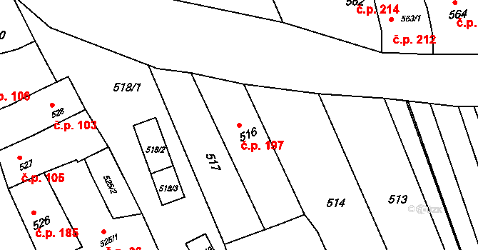 Kobeřice u Brna 197 na parcele st. 516 v KÚ Kobeřice u Brna, Katastrální mapa
