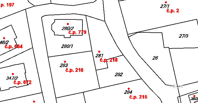 Štěpánkovice 218 na parcele st. 281 v KÚ Štěpánkovice, Katastrální mapa