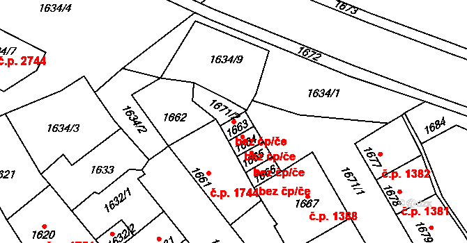 Kladno 47998652 na parcele st. 1663 v KÚ Kročehlavy, Katastrální mapa