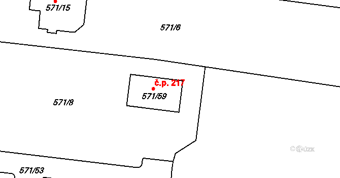 Božtěšice 217, Ústí nad Labem na parcele st. 571/59 v KÚ Božtěšice, Katastrální mapa