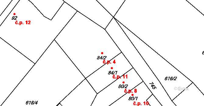 Skalice 4, Hrochův Týnec na parcele st. 84/2 v KÚ Blansko u Hrochova Týnce, Katastrální mapa
