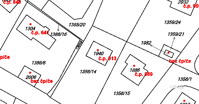 Mnichovice 913 na parcele st. 1940 v KÚ Mnichovice u Říčan, Katastrální mapa