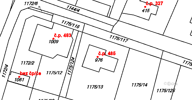 Žebrák 485 na parcele st. 976 v KÚ Žebrák, Katastrální mapa