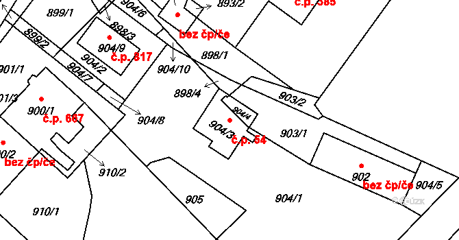 Rapotín 54 na parcele st. 904/3 v KÚ Rapotín, Katastrální mapa