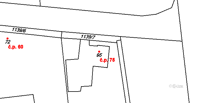 Žichlice 75, Hromnice na parcele st. 95 v KÚ Žichlice u Hromnic, Katastrální mapa