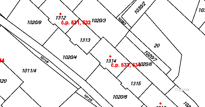 Kdyně 533,534 na parcele st. 1314 v KÚ Kdyně, Katastrální mapa