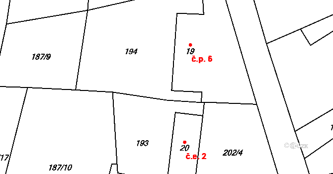 Cihelna 6, Hlavňovice na parcele st. 19 v KÚ Horní Staňkov, Katastrální mapa