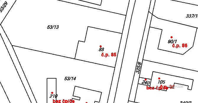 Jezbořice 85 na parcele st. 88 v KÚ Jezbořice, Katastrální mapa